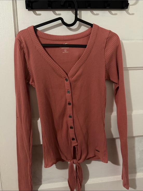 Hollister Tops - Hollister Ribbed Button-Front Tie Hem Top - Rose